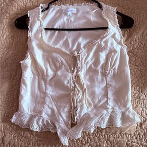 New Look Cream Lace-Up Sleeveless Blouse